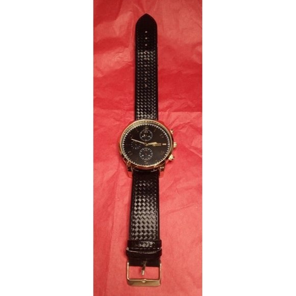 American Exchange‎ Black and Gold Big Watch w/Changeable Band WORKS, TICKS - Picture 1 of 3